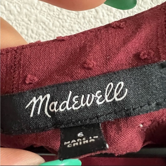 Madewell Button Front Swing Dress Swiss Dot Maroon Medium - Picture 3 of 3